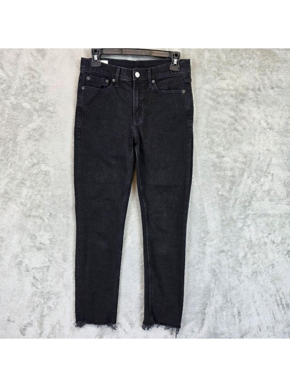 Gap Vintage Slim Mid Rise Jeans Womens 4R Black Charcoal Wash Raw Hem Stretch